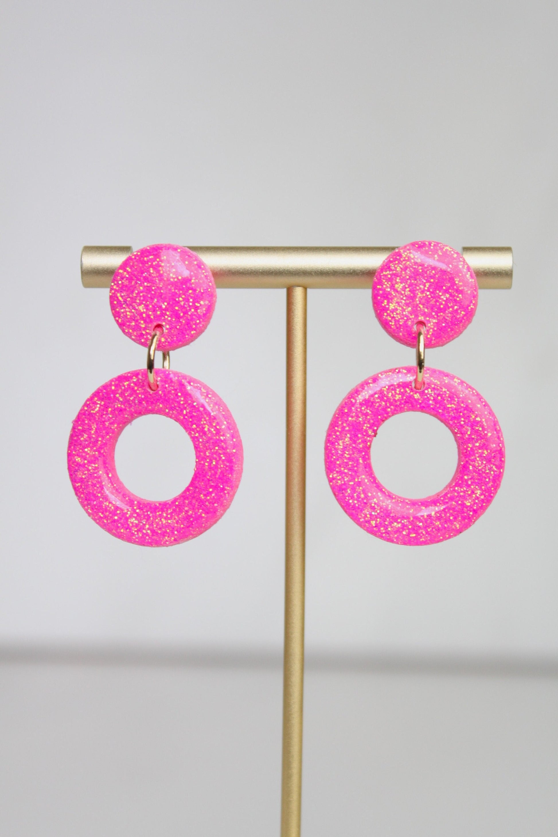 Pink Glitter Clay Earrings | Polymer Clay Pink Glitter earrings | Sparkly Glitter Earrings | Glitter Earrings | Holiday Glitter earrings
