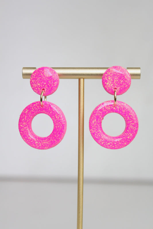 Pink Glitter Clay Earrings | Polymer Clay Pink Glitter earrings | Sparkly Glitter Earrings | Glitter Earrings | Holiday Glitter earrings