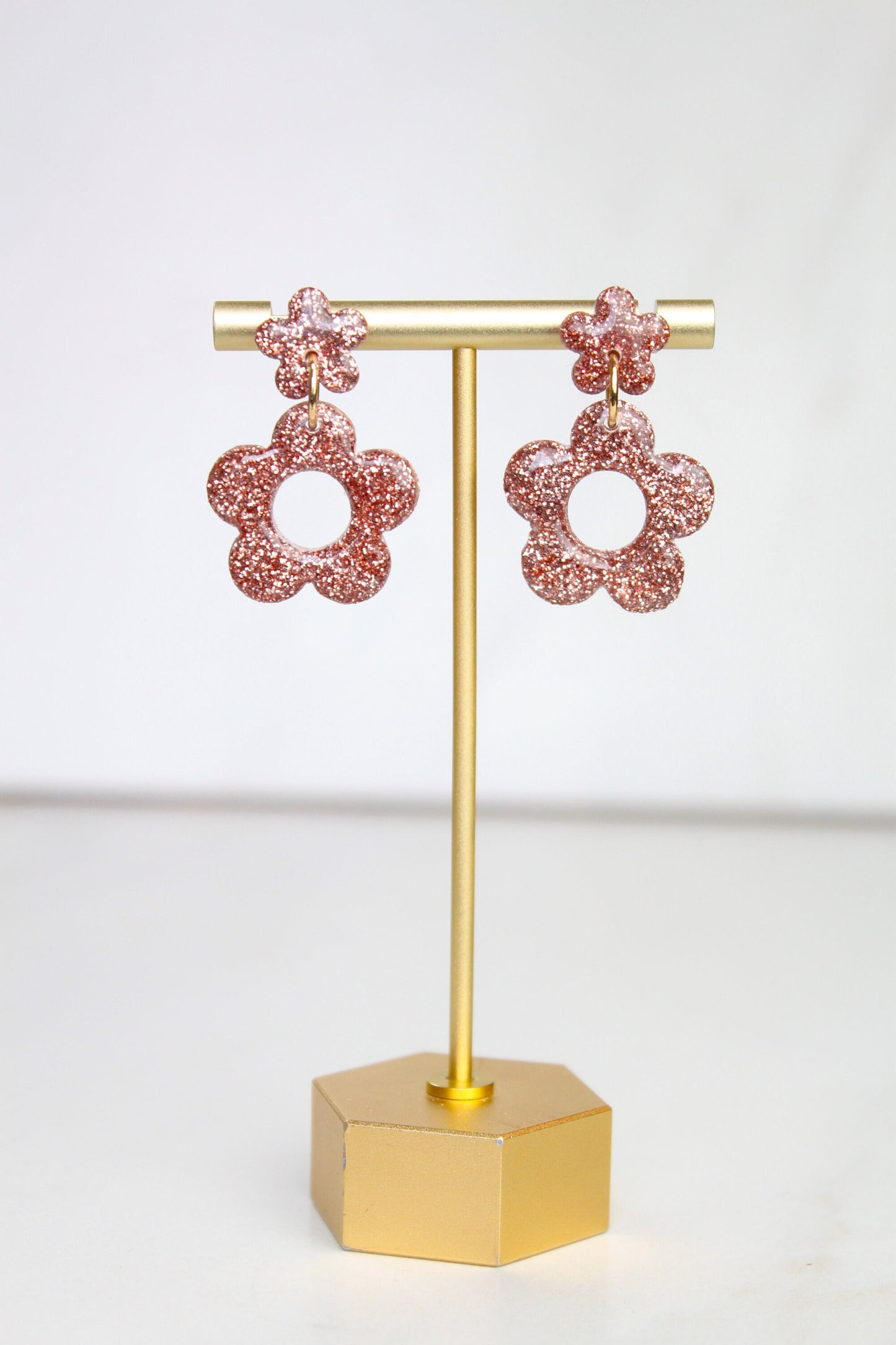 Rose Gold Glitter Clay Earrings | Clay Rose Gold Glitter earrings | Sparkly Glitter Earrings | Glitter Earrings | Holiday Glitter earrings