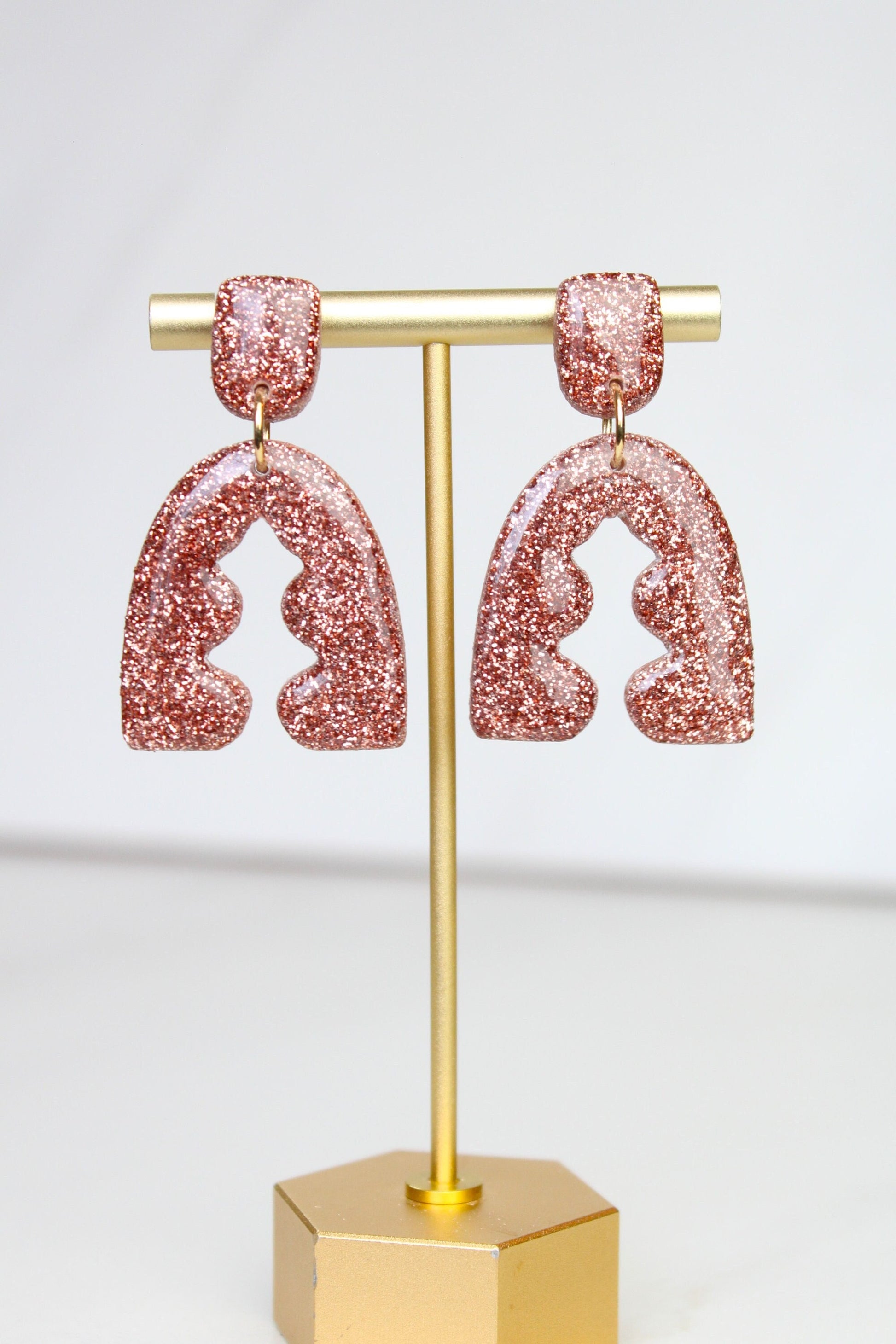 Rose Gold Glitter Clay Earrings | Clay Rose Gold Glitter earrings | Sparkly Glitter Earrings | Glitter Earrings | Holiday Glitter earrings