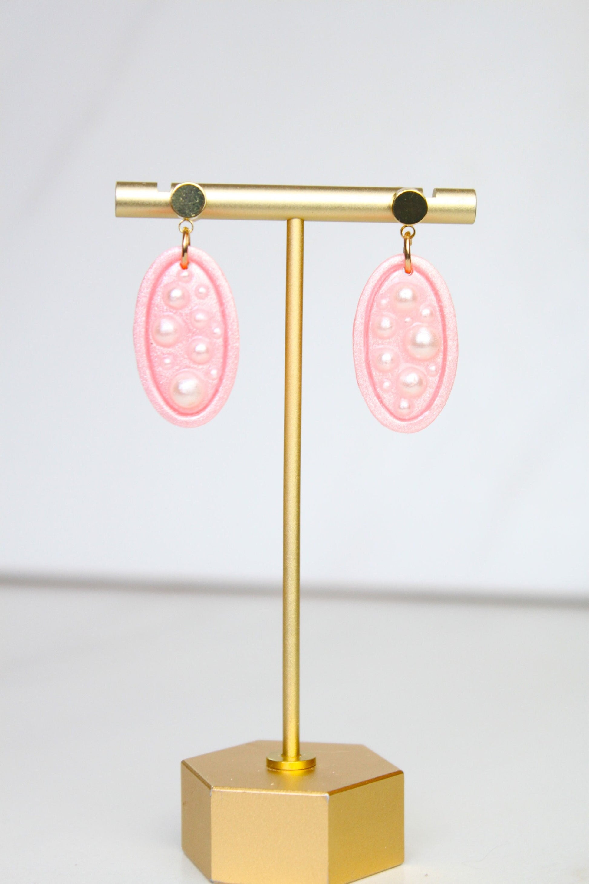 Pearl Pink Clay Earrings | Polymer Clay Pearl earrings | Pearl Pink Earrings | Clay Earrings | Pearl Clay earrings