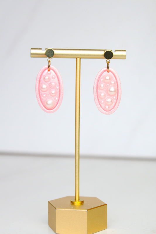 Pearl Pink Clay Earrings | Polymer Clay Pearl earrings | Pearl Pink Earrings | Clay Earrings | Pearl Clay earrings