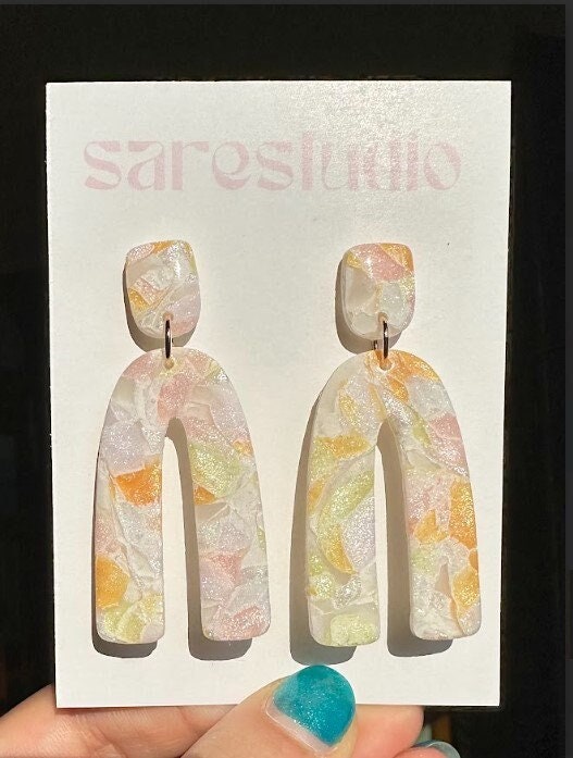 Clay Dangle Earrings - Geometric Modern Design, Handmade Lightweight Hypoallergenic Polymer Jewelry, Statement Accessory Multiple Colors