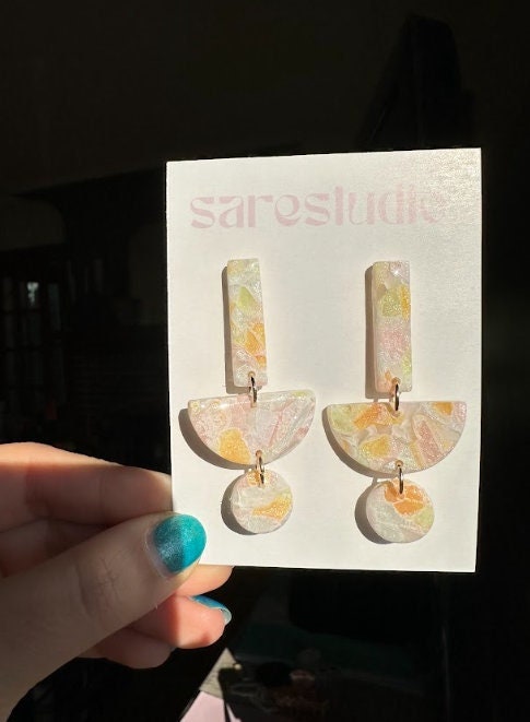 Clay Dangle Earrings - Geometric Modern Design, Handmade Lightweight Hypoallergenic Polymer Jewelry, Statement Accessory Multiple Colors