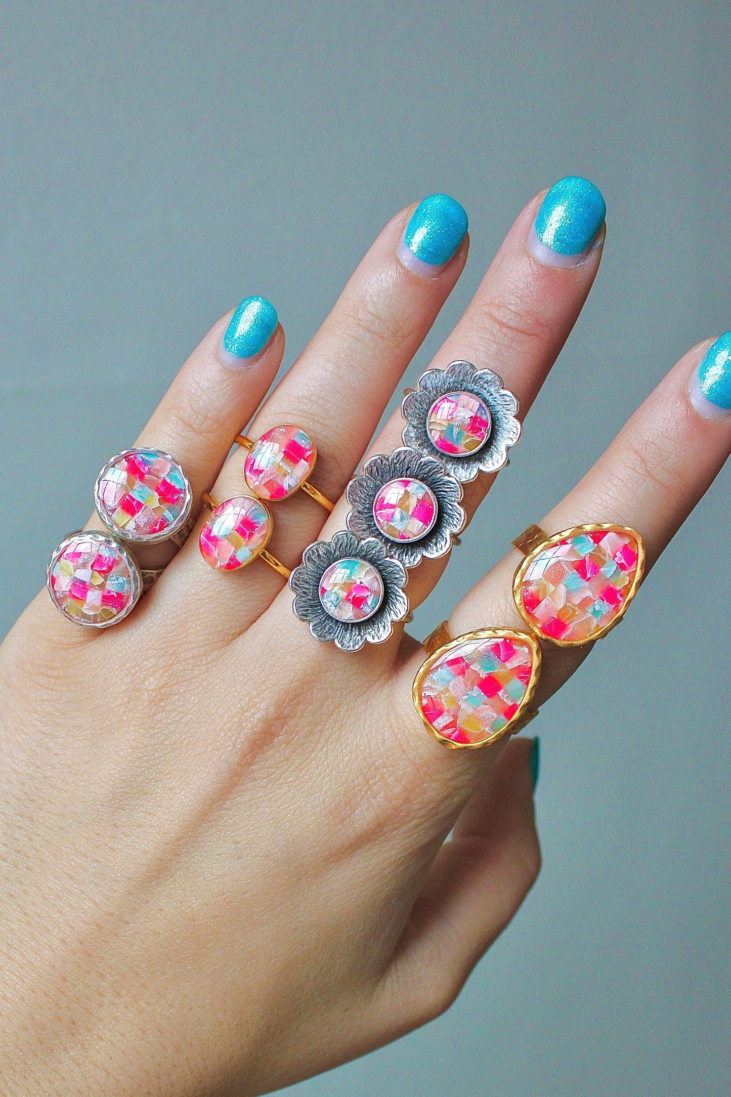 Silver Plated Adjustable Ring, Multi-color ring, Clay Ring, Boho Ring, Gift Jewelry, Birthday Gift, Gift for Her, Women Jewelry, Mother Gift