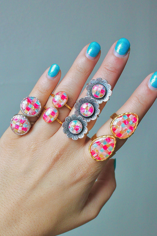 Silver Plated Adjustable Ring, Multi-color ring, Clay Ring, Boho Ring, Gift Jewelry, Birthday Gift, Gift for Her, Women Jewelry, Mother Gift