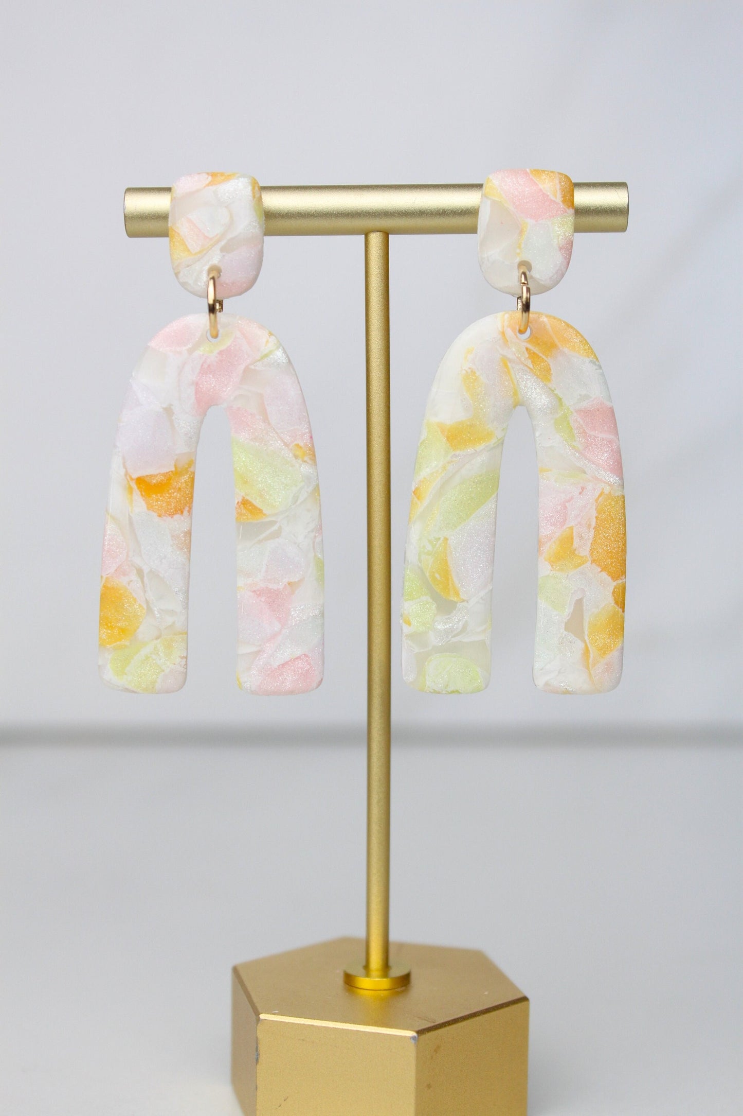 Clay Dangle Earrings - Geometric Modern Design, Handmade Lightweight Hypoallergenic Polymer Jewelry, Statement Accessory Multiple Colors