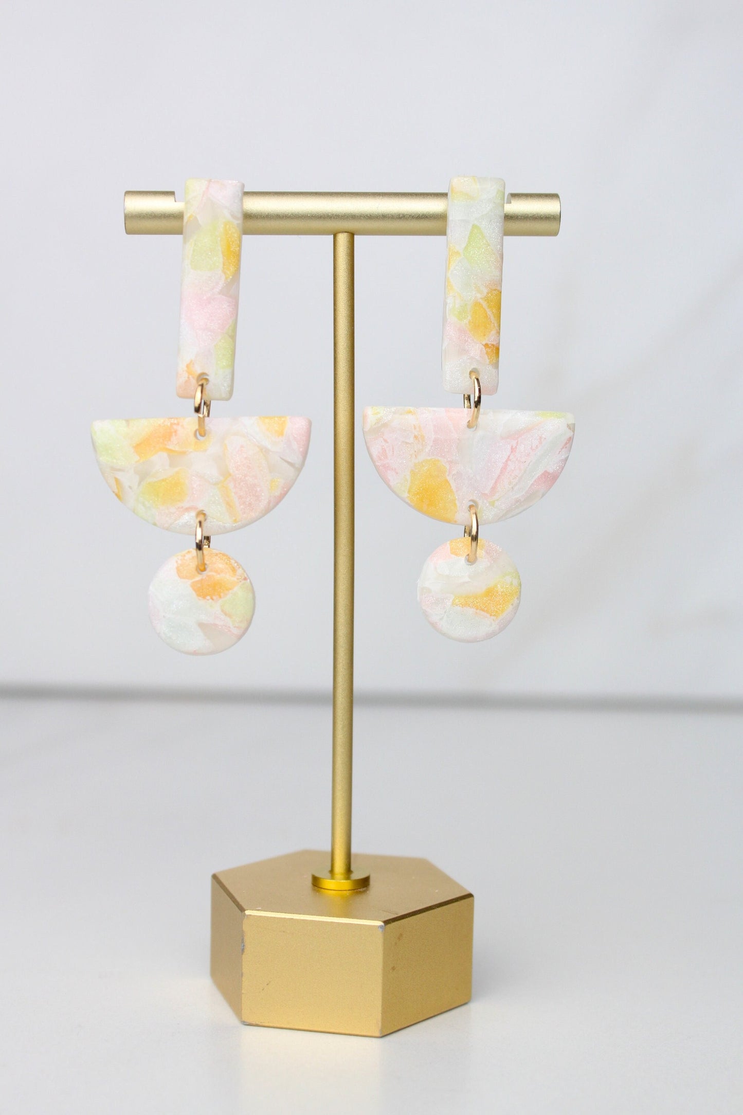 Clay Dangle Earrings - Geometric Modern Design, Handmade Lightweight Hypoallergenic Polymer Jewelry, Statement Accessory Multiple Colors