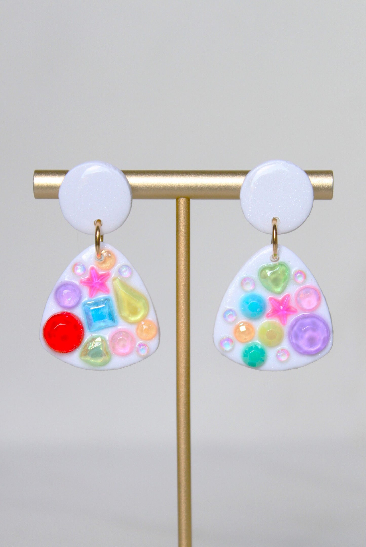 Rhinestone Clay Dangle Earrings - Handmade Lightweight Hypoallergenic Polymer Jewelry, Statement Accessory Multiple Colors