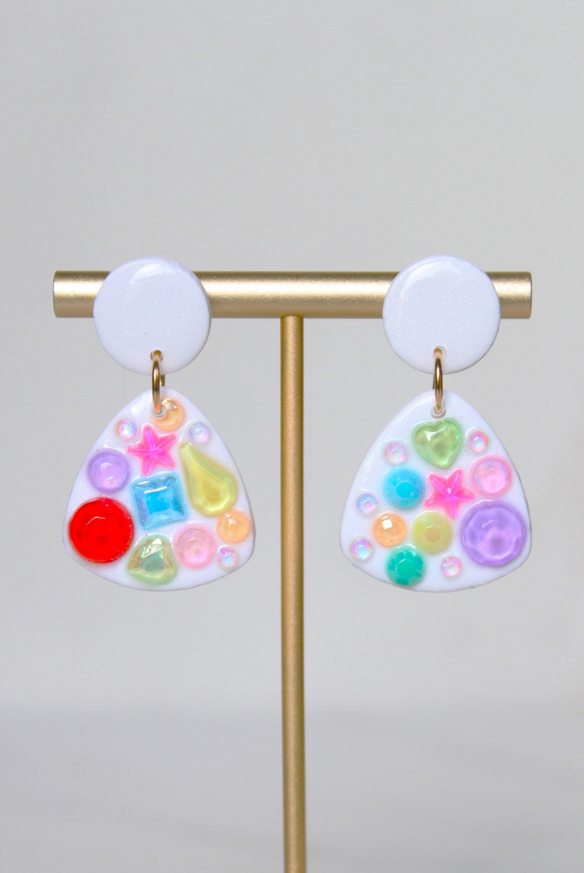 Rhinestone Clay Dangle Earrings - Handmade Lightweight Hypoallergenic Polymer Jewelry, Statement Accessory Multiple Colors