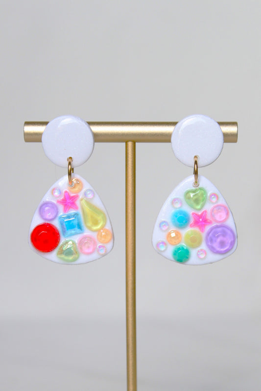 Rhinestone Clay Dangle Earrings - Handmade Lightweight Hypoallergenic Polymer Jewelry, Statement Accessory Multiple Colors