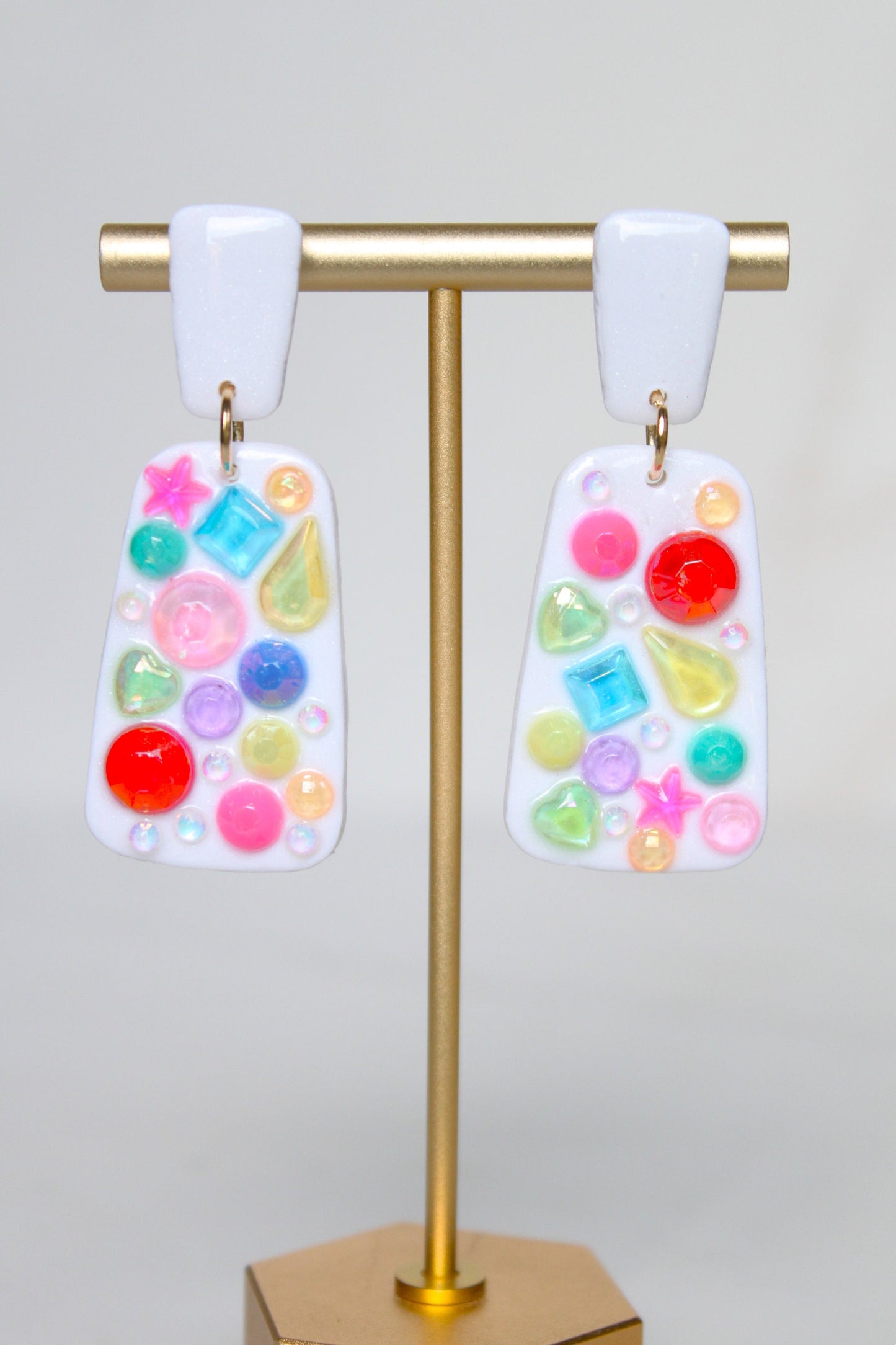 Rhinestone Clay Dangle Earrings - Handmade Lightweight Hypoallergenic Polymer Jewelry, Statement Accessory Multiple Colors