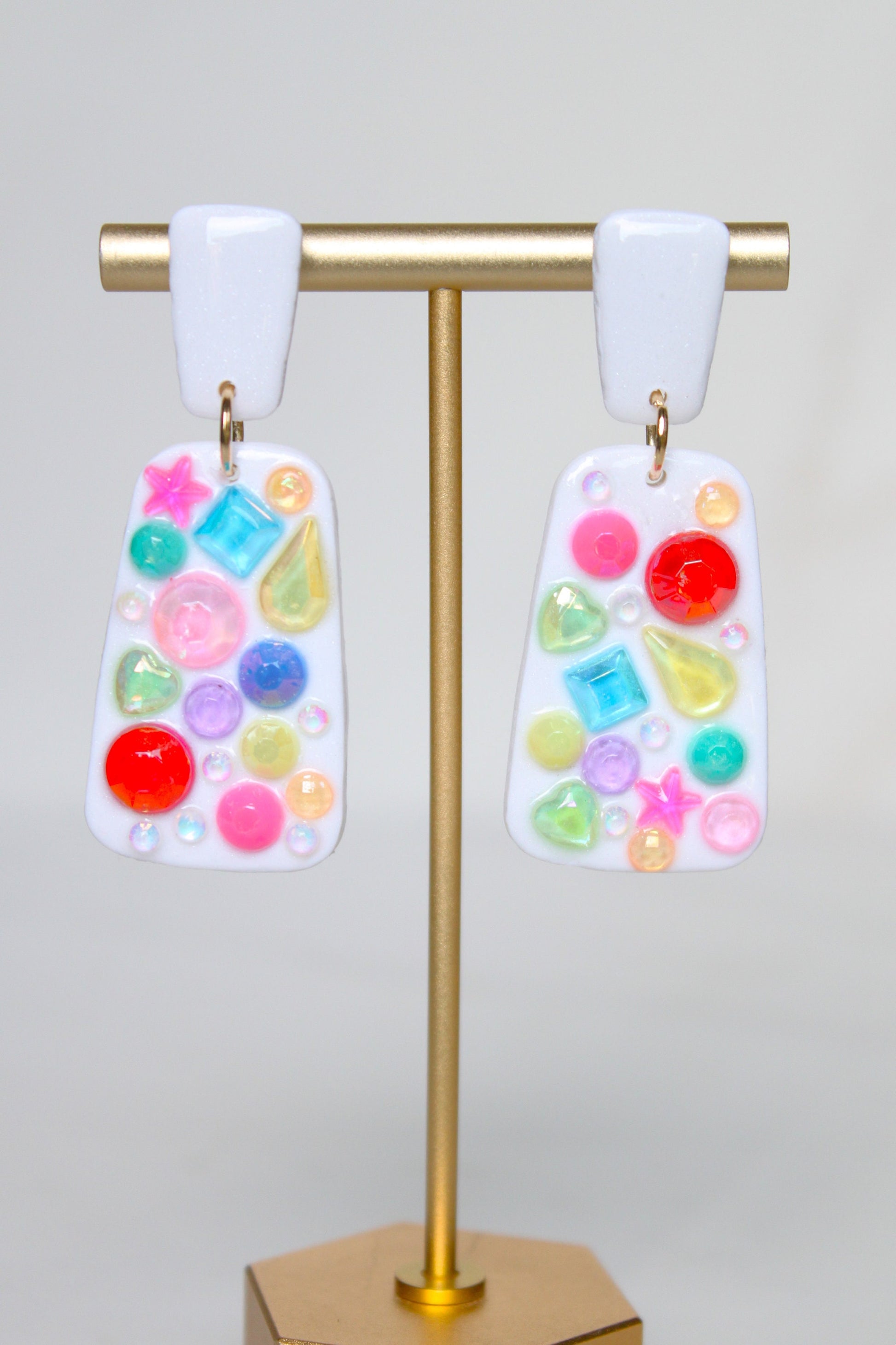 Rhinestone Clay Dangle Earrings - Handmade Lightweight Hypoallergenic Polymer Jewelry, Statement Accessory Multiple Colors