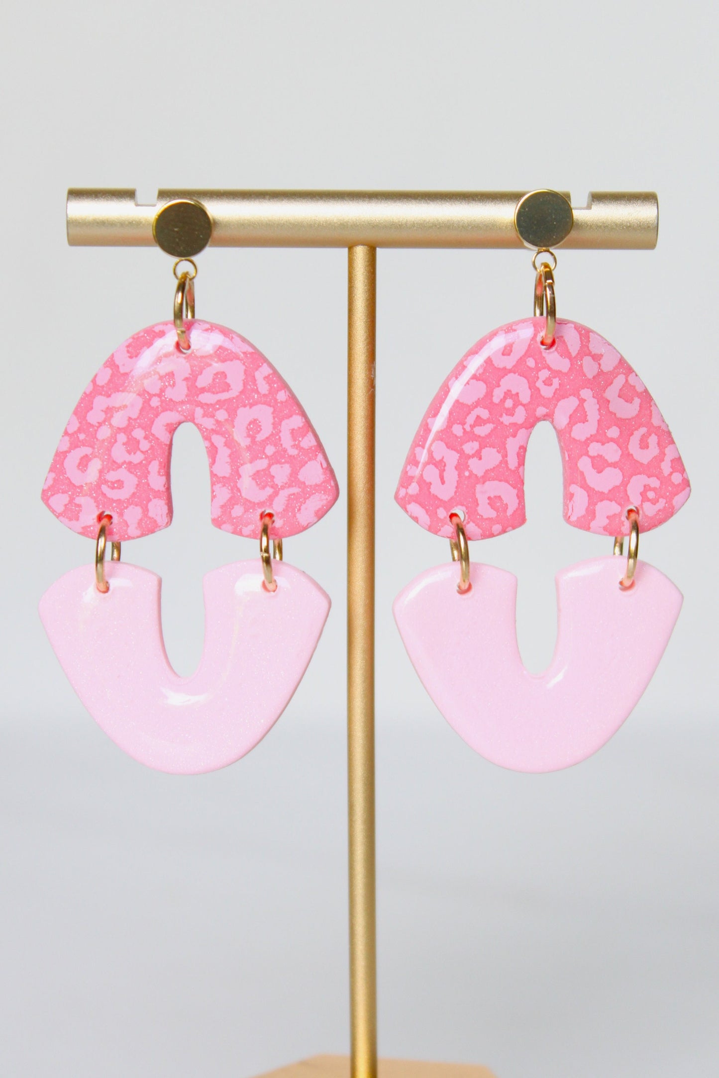 Pink Leopard Print Clay Dangle Earrings - Handmade Lightweight Hypoallergenic Polymer Jewelry, Statement Accessory Multiple Colors
