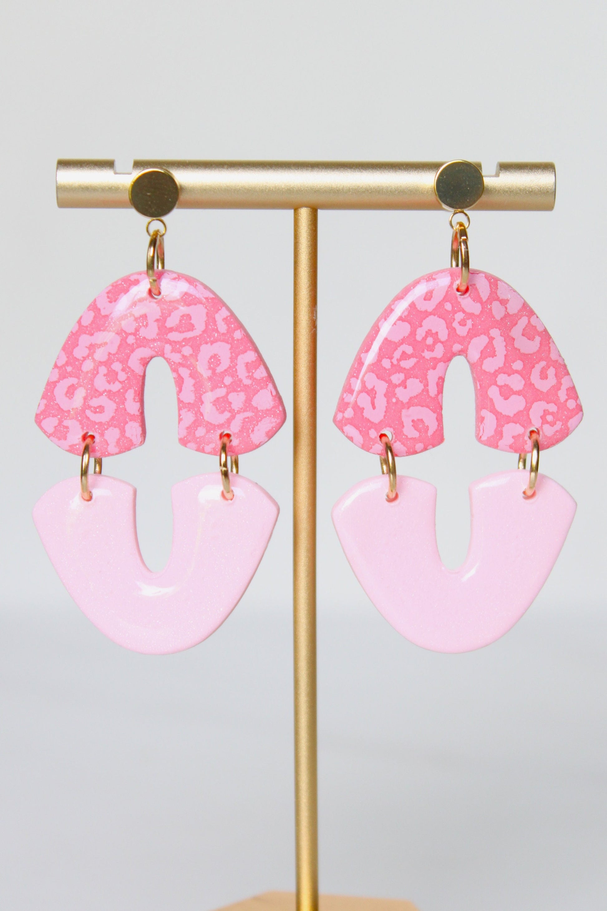 Pink Leopard Print Clay Dangle Earrings - Handmade Lightweight Hypoallergenic Polymer Jewelry, Statement Accessory Multiple Colors