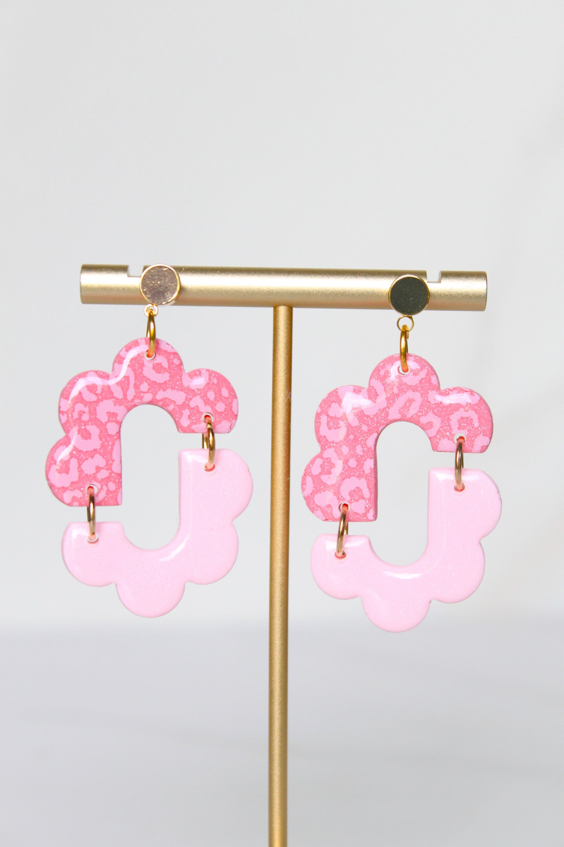 Pink Leopard Print Clay Dangle Earrings - Handmade Lightweight Hypoallergenic Polymer Jewelry, Statement Accessory Multiple Colors
