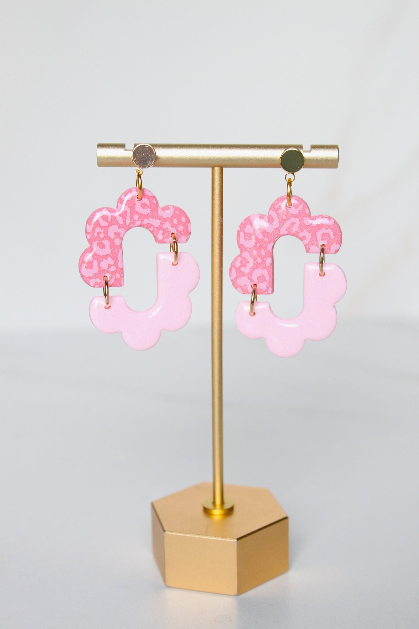 Pink Leopard Print Clay Dangle Earrings - Handmade Lightweight Hypoallergenic Polymer Jewelry, Statement Accessory Multiple Colors