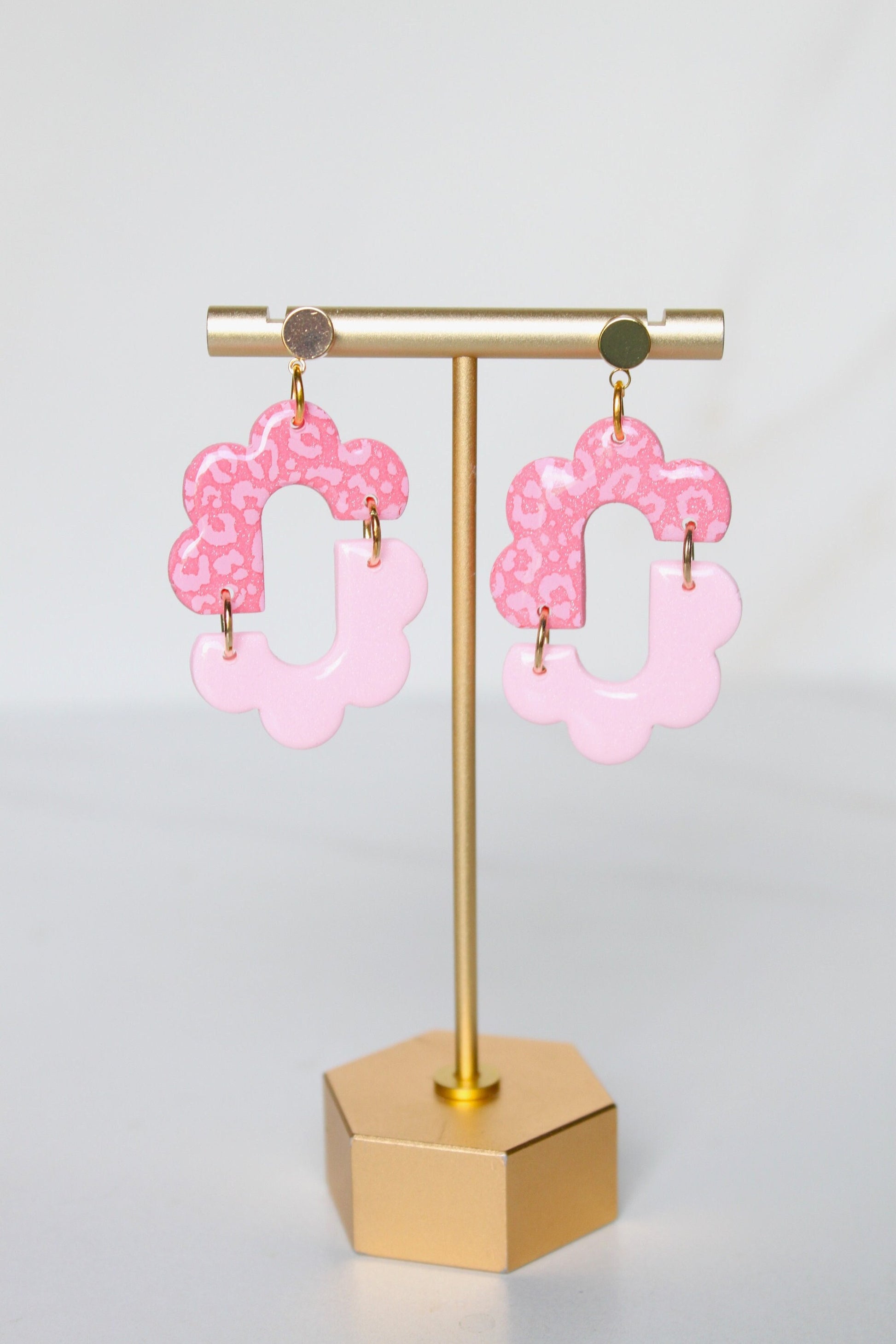 Pink Leopard Print Clay Dangle Earrings - Handmade Lightweight Hypoallergenic Polymer Jewelry, Statement Accessory Multiple Colors