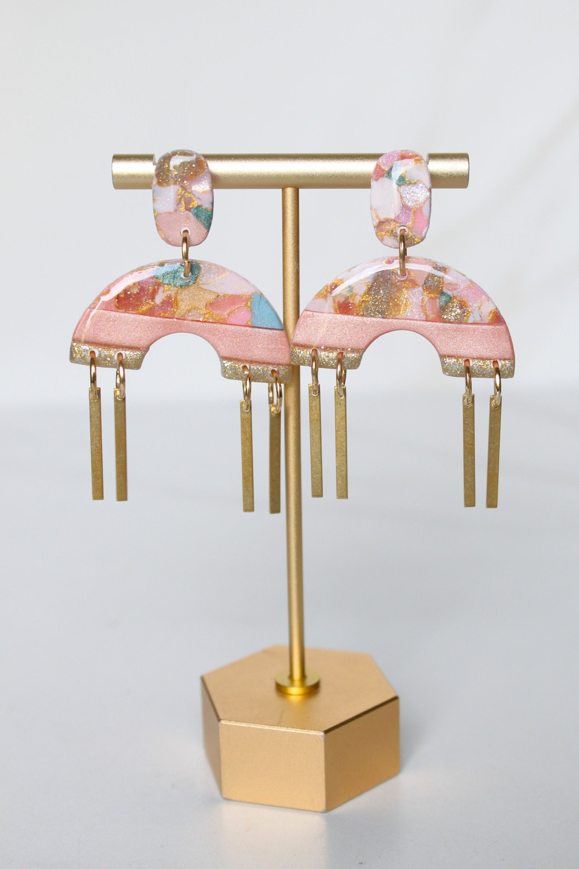 Clay Dangle Earrings - Geometric Modern Design, Handmade Lightweight Hypoallergenic Polymer Jewelry, Statement Accessory Multiple Colors