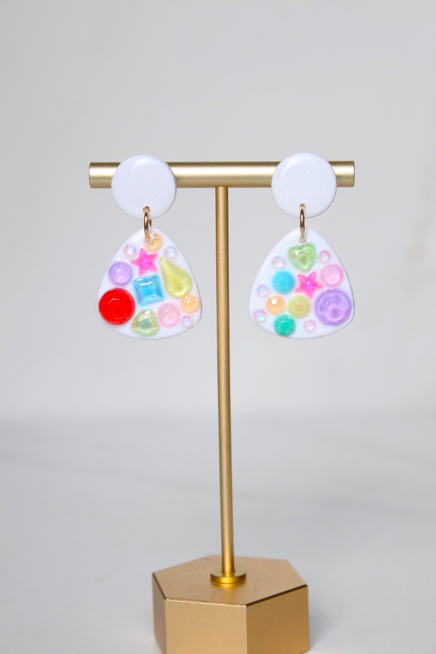 Rhinestone Clay Dangle Earrings - Handmade Lightweight Hypoallergenic Polymer Jewelry, Statement Accessory Multiple Colors