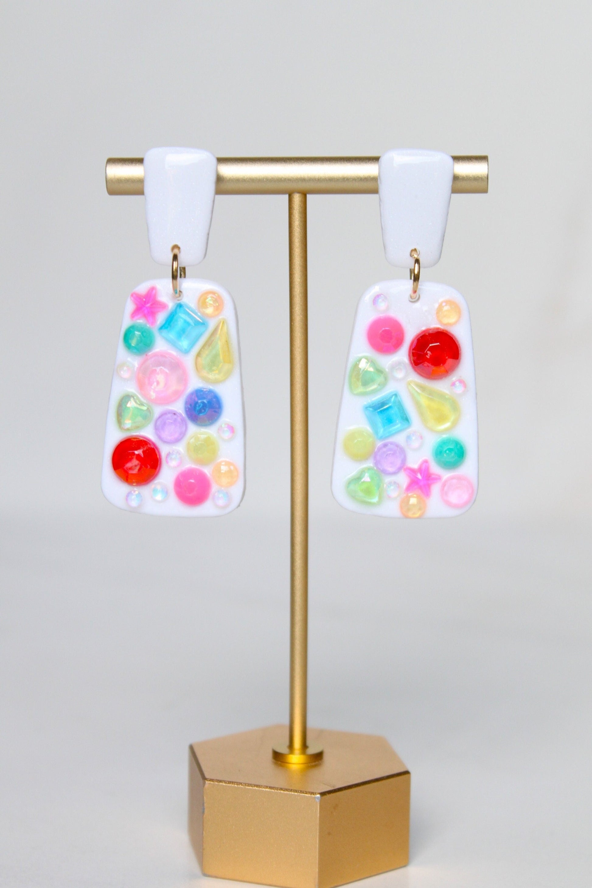 Rhinestone Clay Dangle Earrings - Handmade Lightweight Hypoallergenic Polymer Jewelry, Statement Accessory Multiple Colors