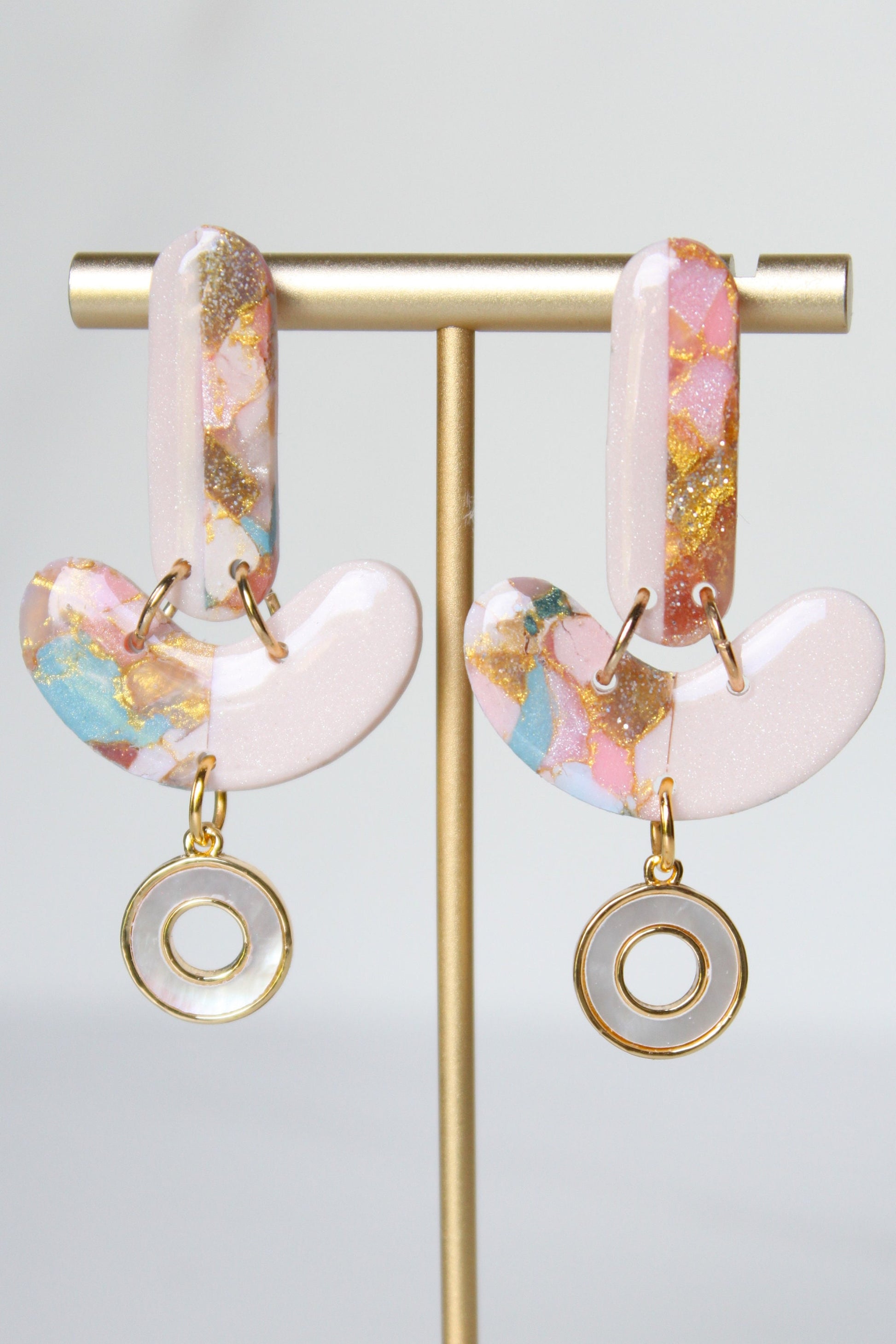 Clay Dangle Earrings - Geometric Modern Design, Handmade Lightweight Hypoallergenic Polymer Jewelry, Statement Accessory Multiple Colors