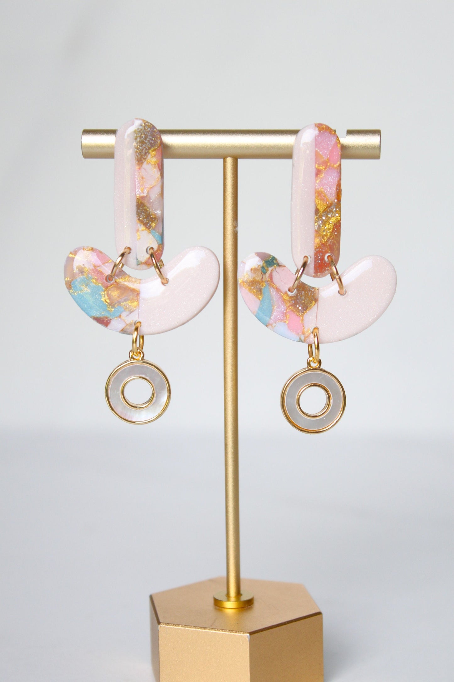 Clay Dangle Earrings - Geometric Modern Design, Handmade Lightweight Hypoallergenic Polymer Jewelry, Statement Accessory Multiple Colors