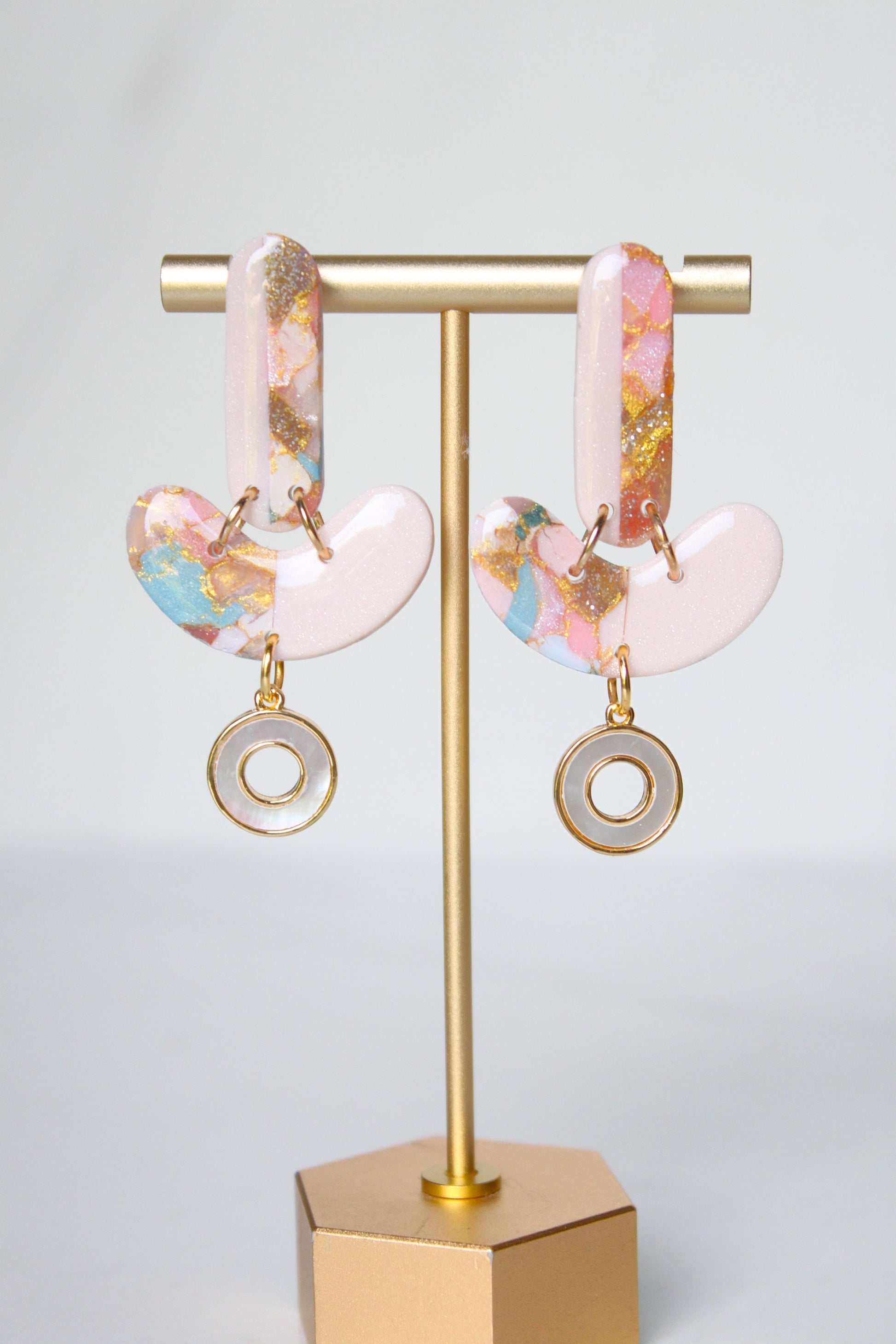 Clay Dangle Earrings - Geometric Modern Design, Handmade Lightweight Hypoallergenic Polymer Jewelry, Statement Accessory Multiple Colors