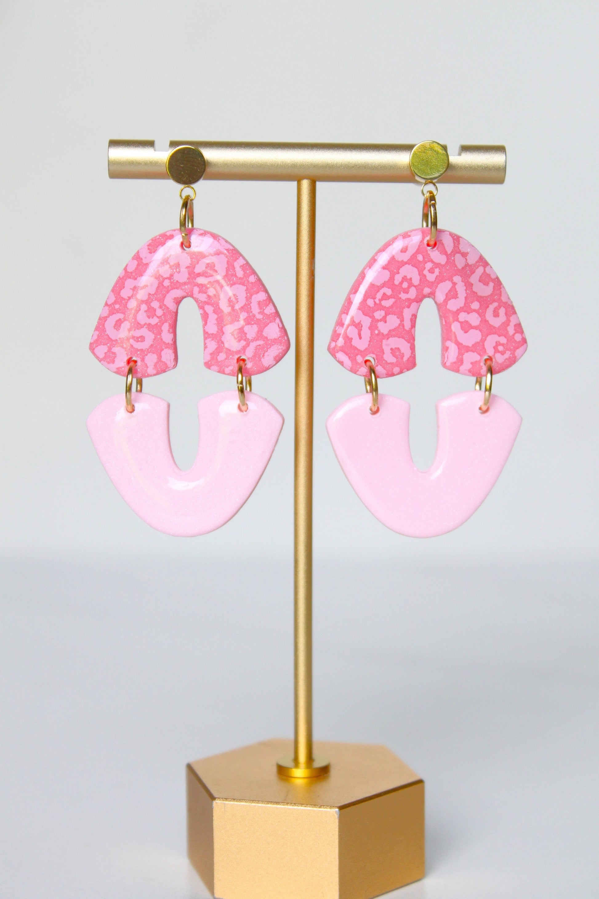 Pink Leopard Print Clay Dangle Earrings - Handmade Lightweight Hypoallergenic Polymer Jewelry, Statement Accessory Multiple Colors