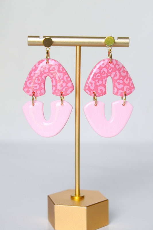 Pink Leopard Print Clay Dangle Earrings - Handmade Lightweight Hypoallergenic Polymer Jewelry, Statement Accessory Multiple Colors