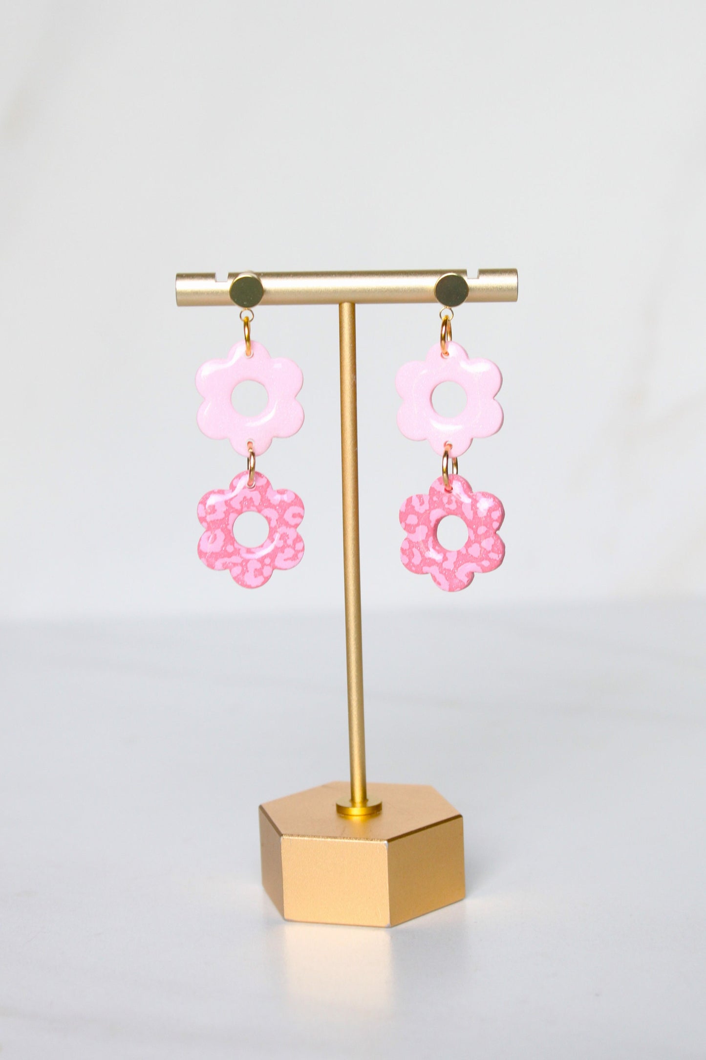 Pink Leopard Print Clay Dangle Earrings - Handmade Lightweight Hypoallergenic Polymer Jewelry, Statement Accessory Multiple Colors