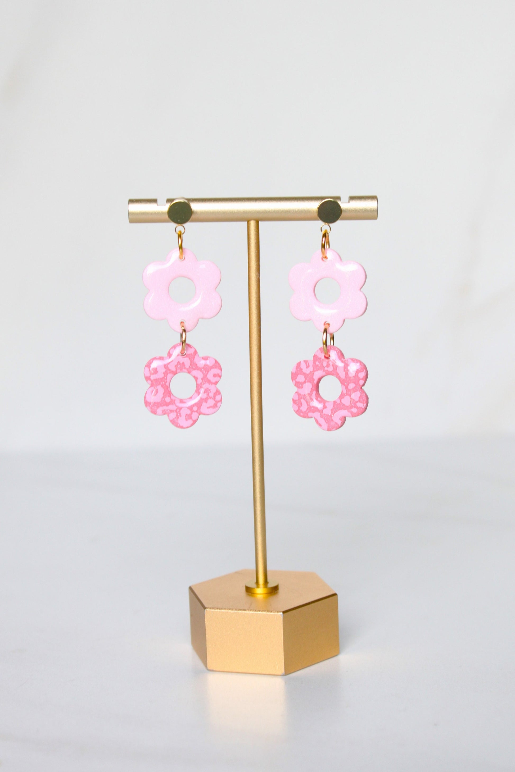 Pink Leopard Print Clay Dangle Earrings - Handmade Lightweight Hypoallergenic Polymer Jewelry, Statement Accessory Multiple Colors