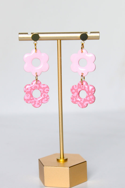 Pink Leopard Print Clay Dangle Earrings - Handmade Lightweight Hypoallergenic Polymer Jewelry, Statement Accessory Multiple Colors