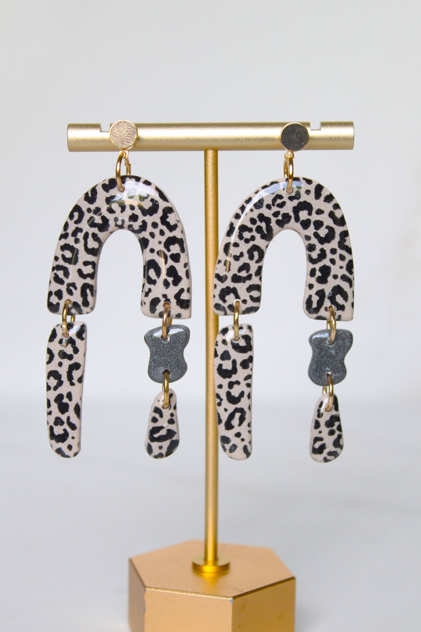 Leopard Print Clay Dangle Earrings - Handmade Lightweight Hypoallergenic Polymer Jewelry, Statement Accessory Multiple Colors
