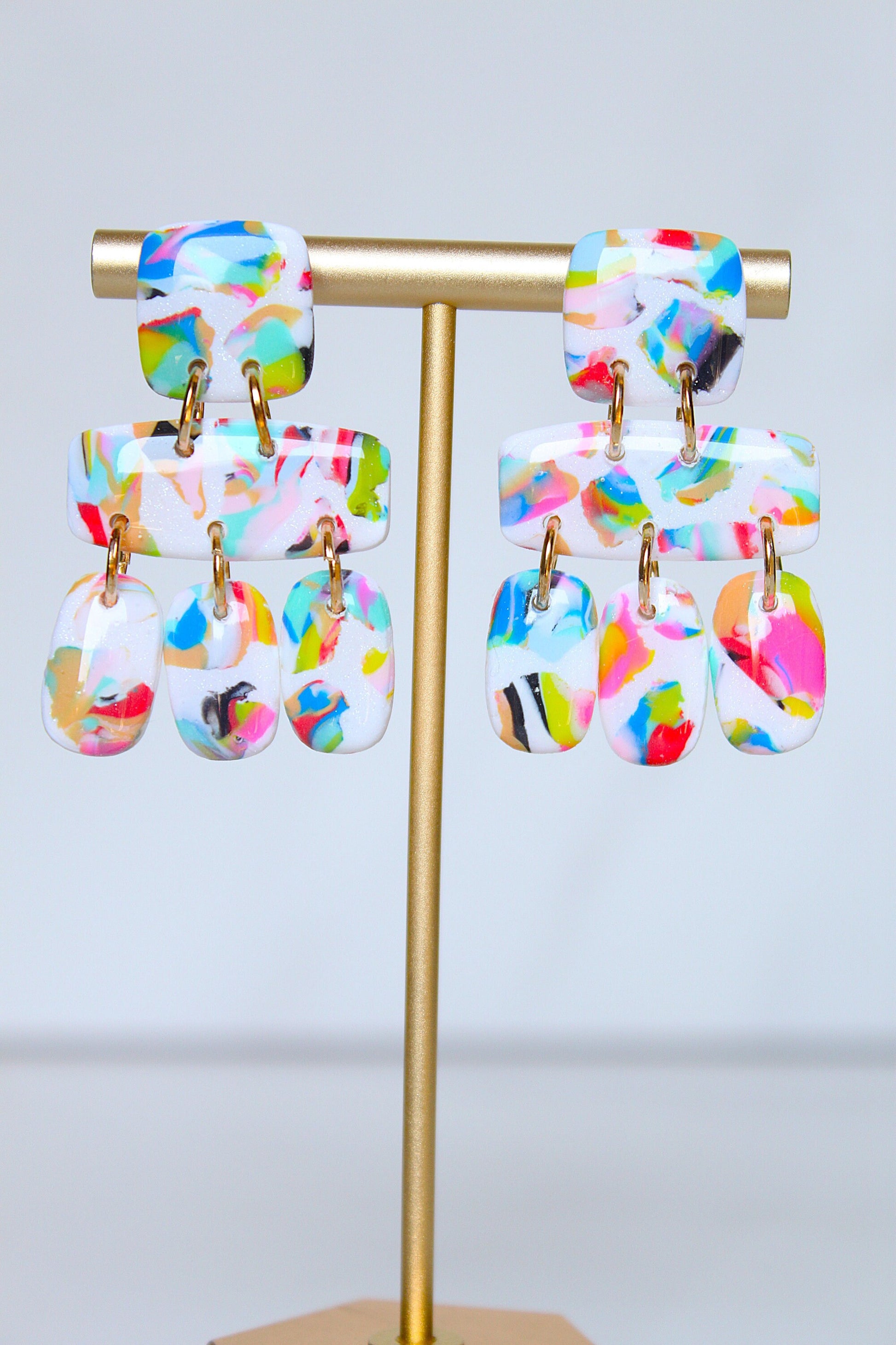 Clay Dangle Earrings - Geometric Modern Design, Handmade Lightweight Hypoallergenic Polymer Jewelry, Statement Accessory Multiple Colors