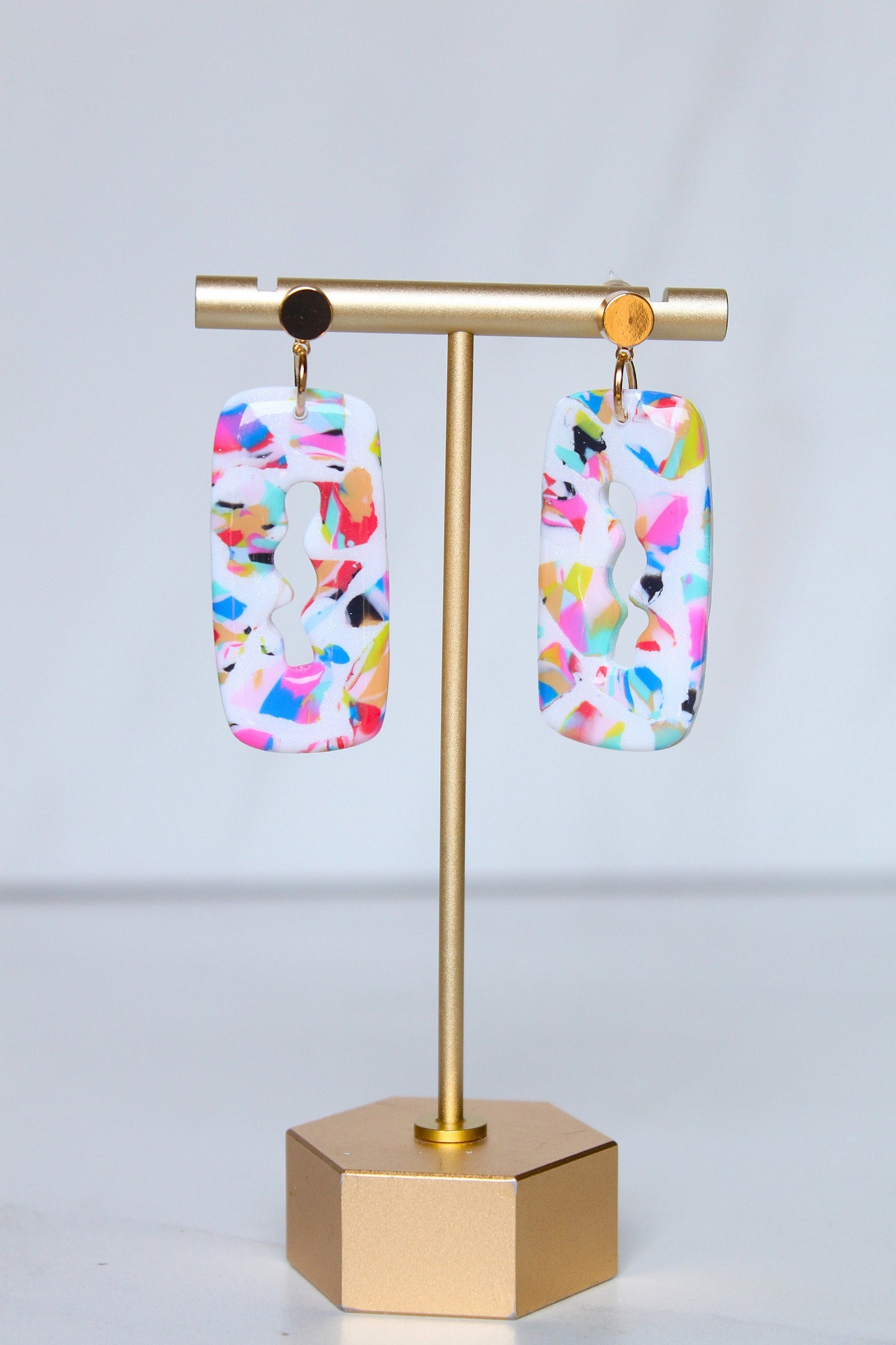 Clay Dangle Earrings - Geometric Modern Design, Handmade Lightweight Hypoallergenic Polymer Jewelry, Statement Accessory Multiple Colors