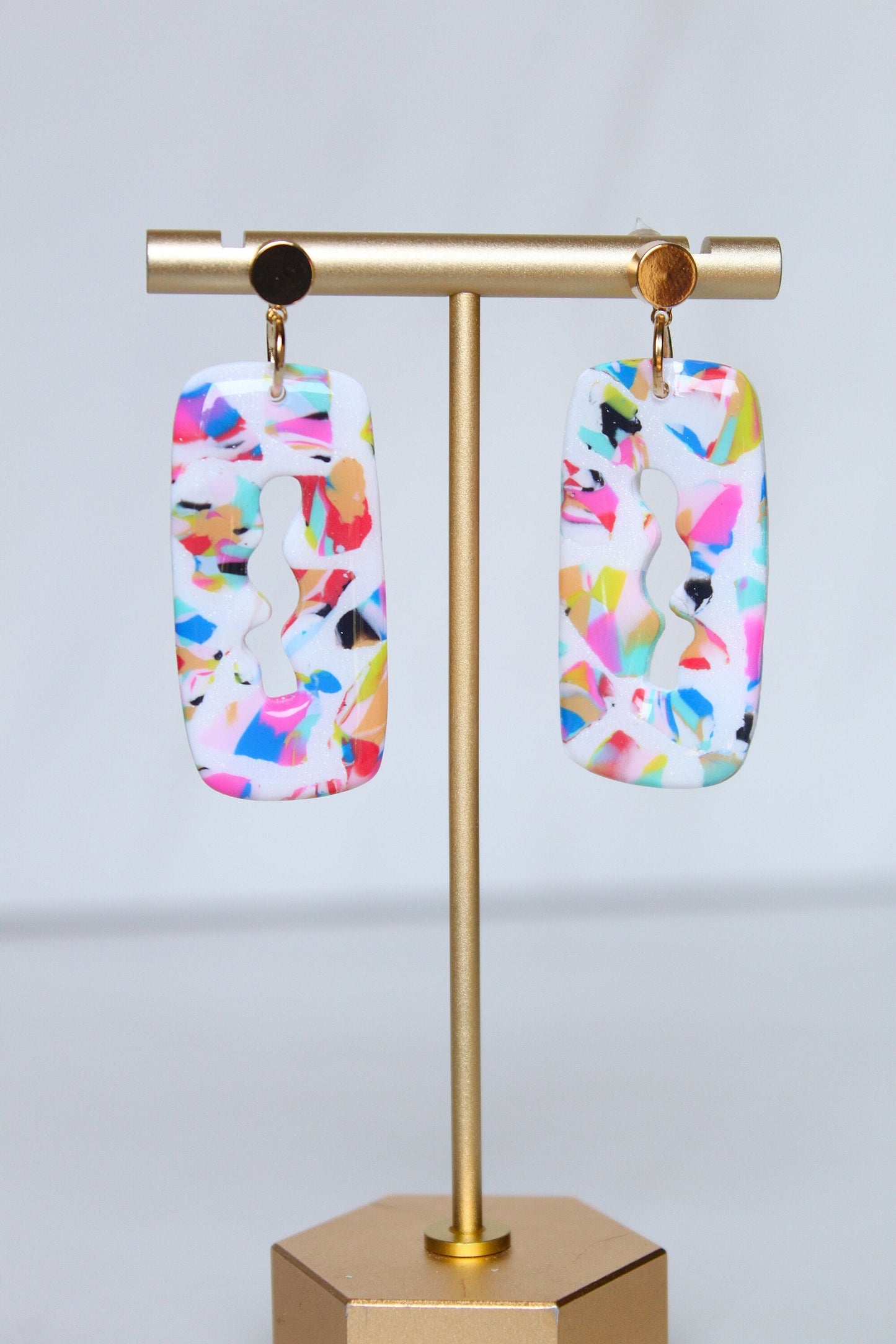 Clay Dangle Earrings - Geometric Modern Design, Handmade Lightweight Hypoallergenic Polymer Jewelry, Statement Accessory Multiple Colors