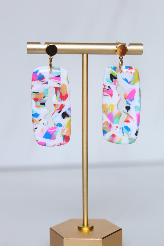 Clay Dangle Earrings - Geometric Modern Design, Handmade Lightweight Hypoallergenic Polymer Jewelry, Statement Accessory Multiple Colors
