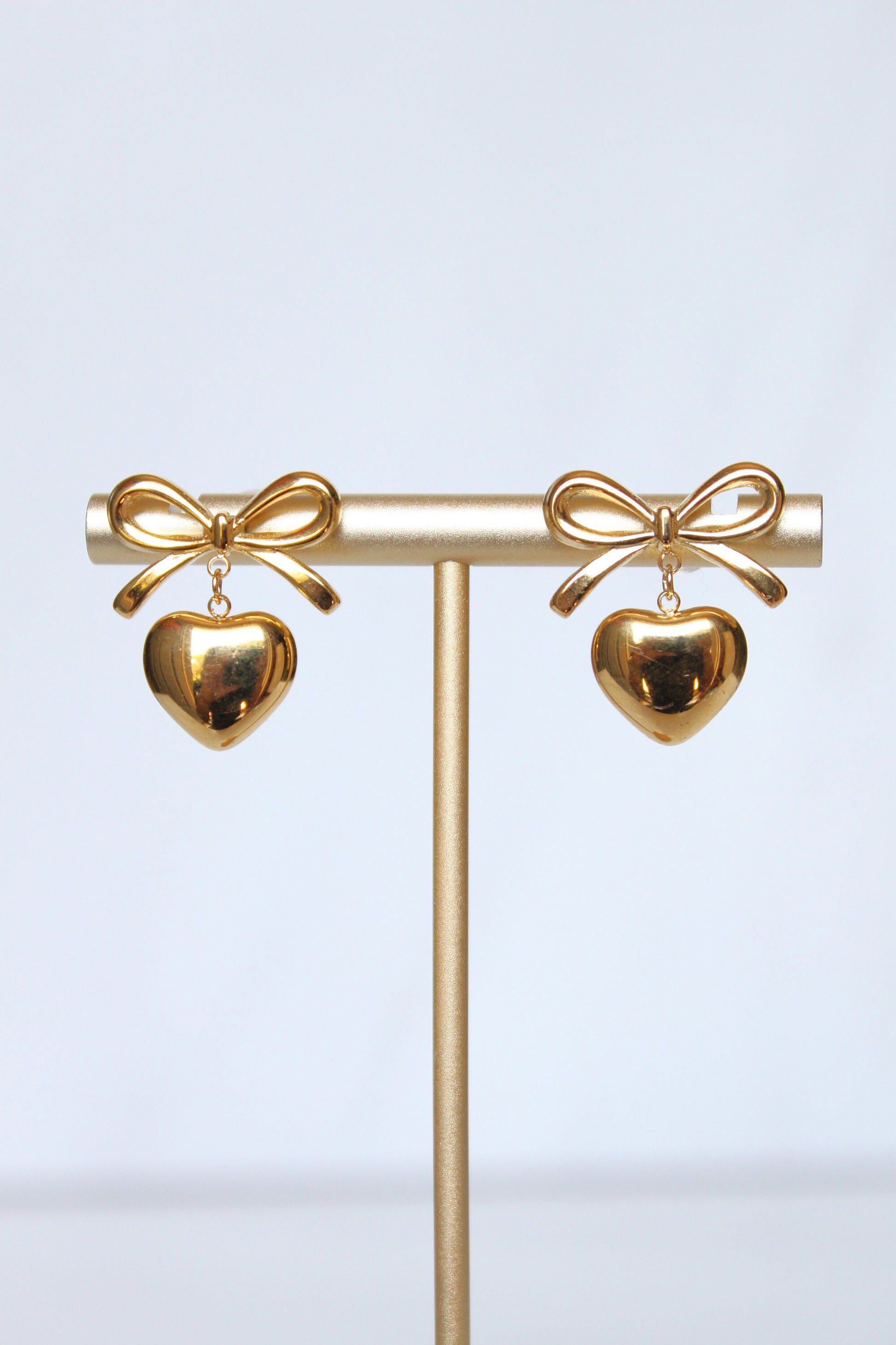 Gold Plated Heart Bow Huggie Earrings - Gold Bow Ribbon Earrings - Dainty Coquette Earrings - Cute Gifts for Her