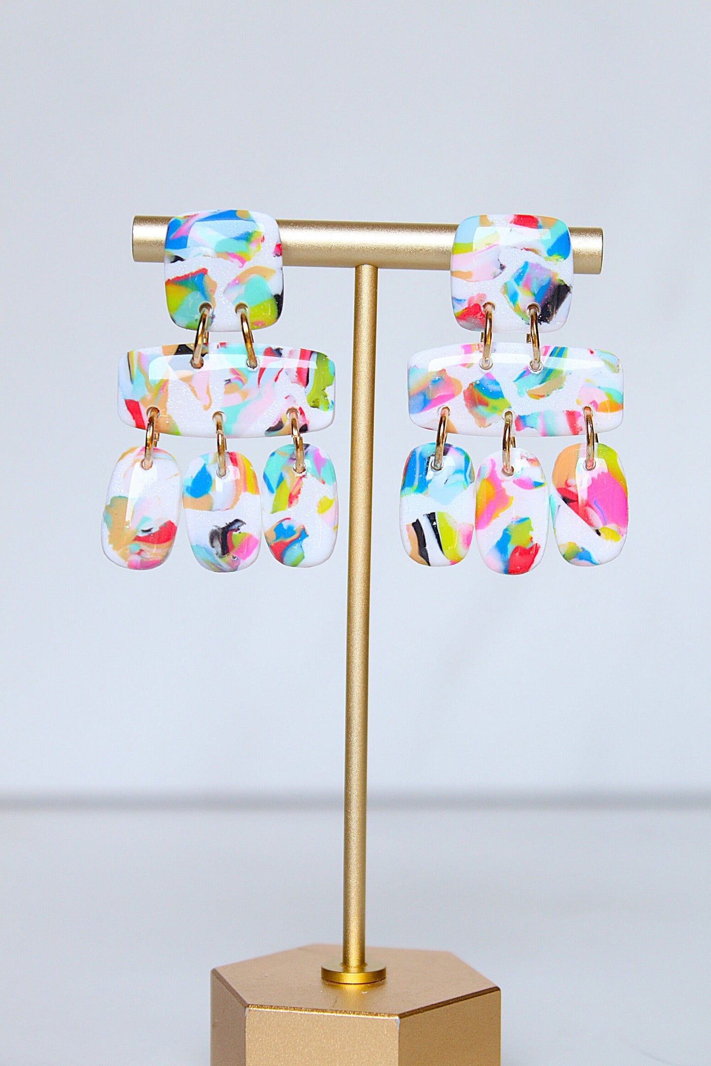 Clay Dangle Earrings - Geometric Modern Design, Handmade Lightweight Hypoallergenic Polymer Jewelry, Statement Accessory Multiple Colors