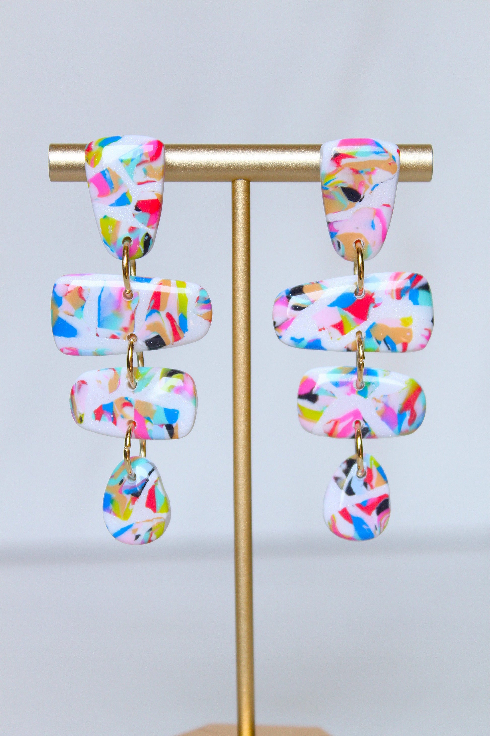 Clay Dangle Earrings - Geometric Modern Design, Handmade Lightweight Hypoallergenic Polymer Jewelry, Statement Accessory Multiple Colors