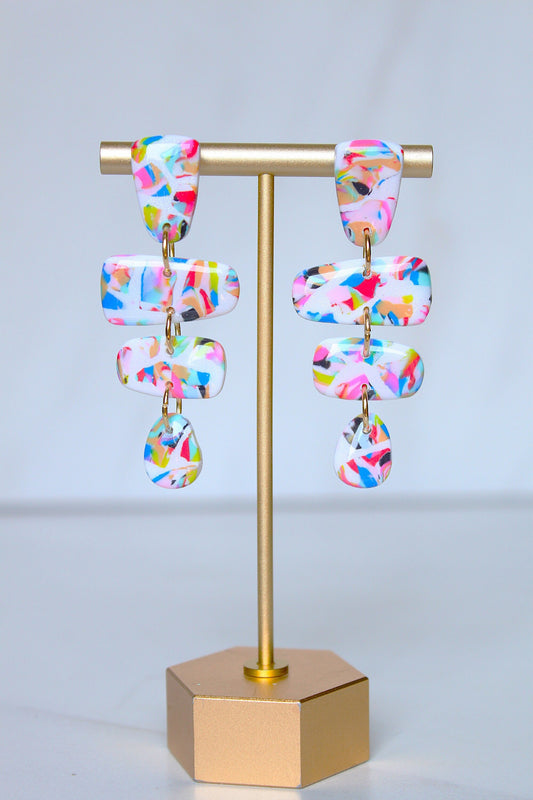 Clay Dangle Earrings - Geometric Modern Design, Handmade Lightweight Hypoallergenic Polymer Jewelry, Statement Accessory Multiple Colors
