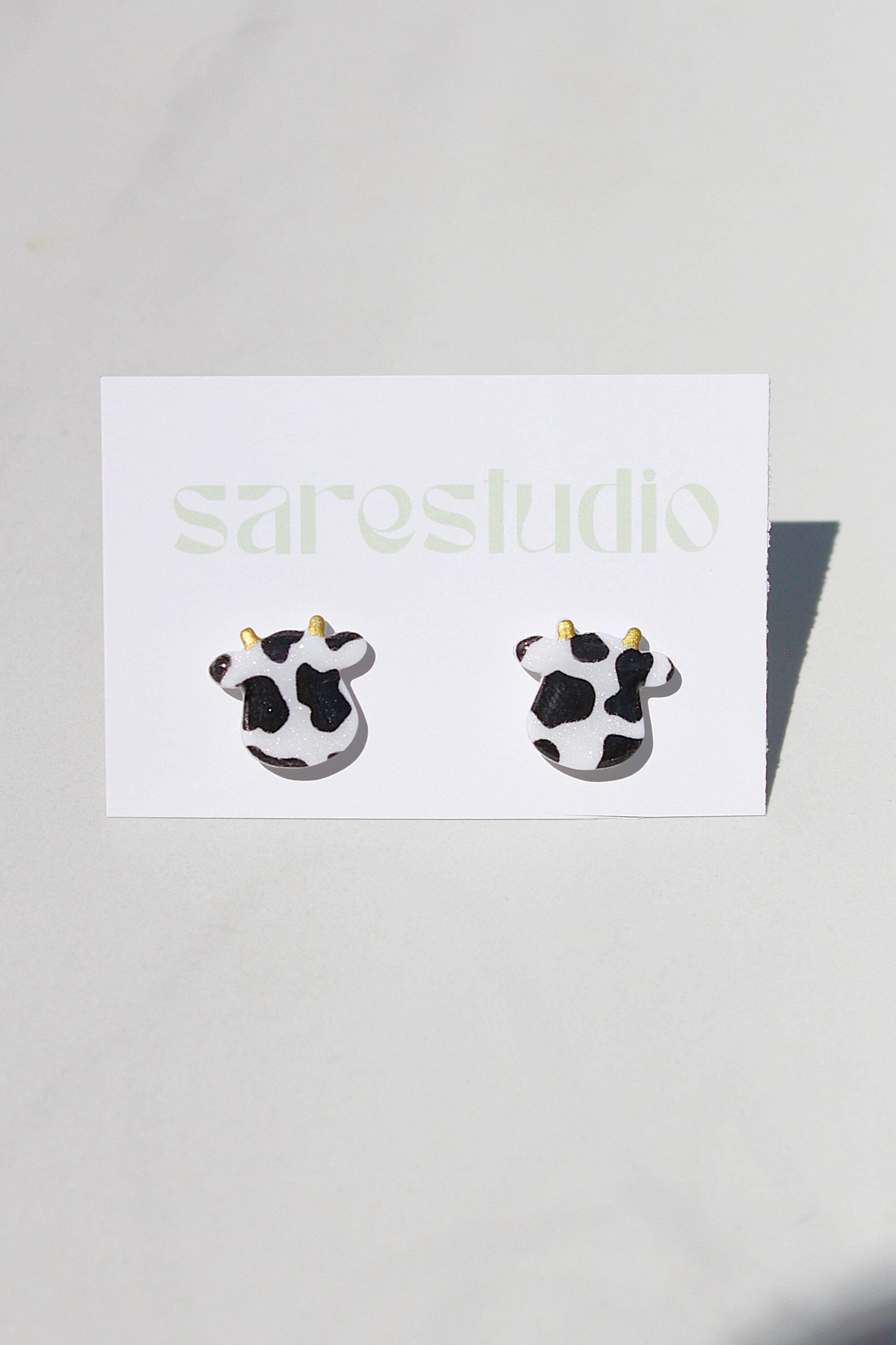 Cow Clay Stud Earrings, Cow Print Studs