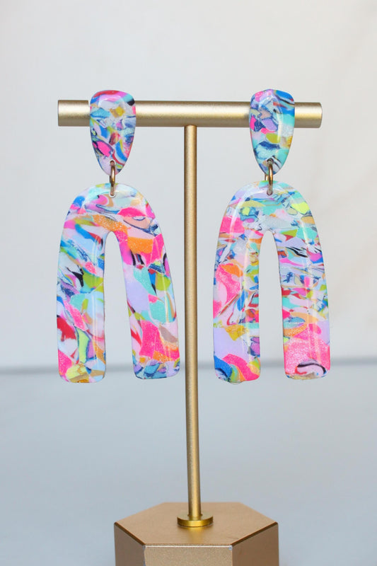 Clay Dangle Earrings - Geometric Modern Design, Handmade Lightweight Hypoallergenic Polymer Jewelry, Statement Accessory Multiple Colors