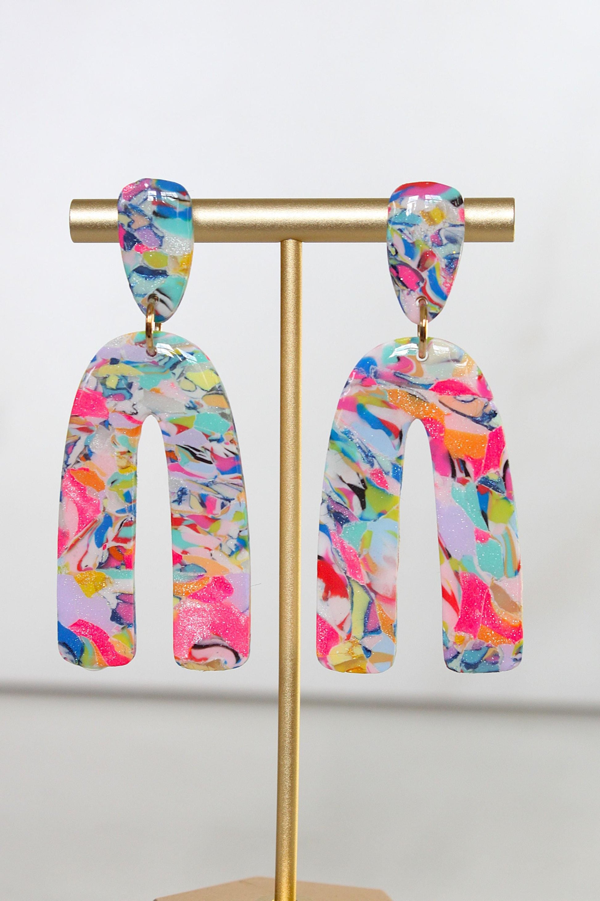 Clay Dangle Earrings - Geometric Modern Design, Handmade Lightweight Hypoallergenic Polymer Jewelry, Statement Accessory Multiple Colors