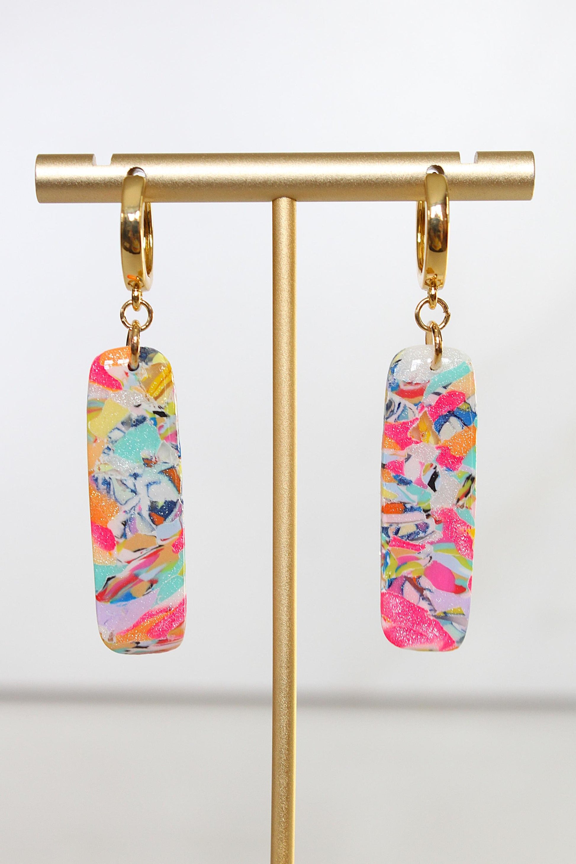 Clay Dangle Earrings - Geometric Modern Design, Handmade Lightweight Hypoallergenic Polymer Jewelry, Statement Accessory Multiple Colors