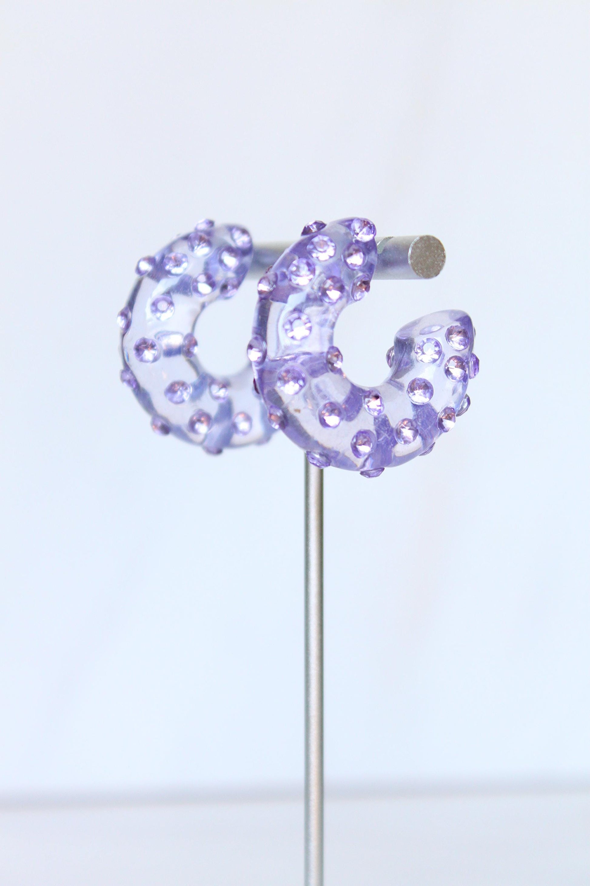Purple Resin Rhinestone Hoop Earrings, Women Resin Hoops, Women Rhinestone Hoop Earrings