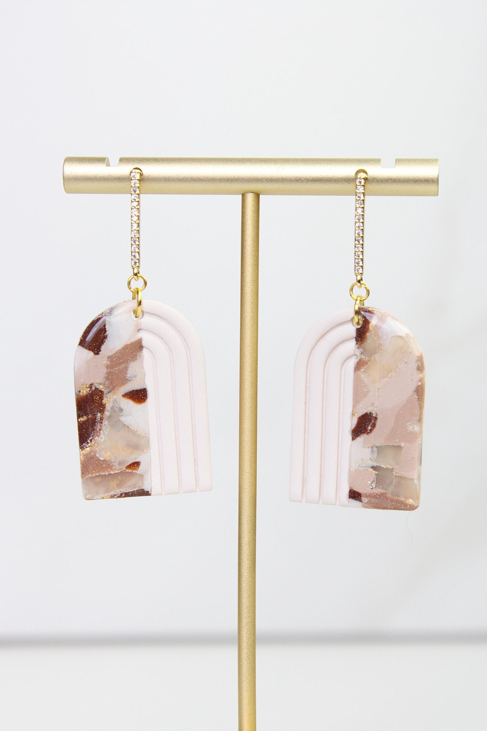Neutral Marble Clay Earrings | Boho Clay Earrings | Lightweight Statement Earrings | Polymer Clay Dangle Earrings