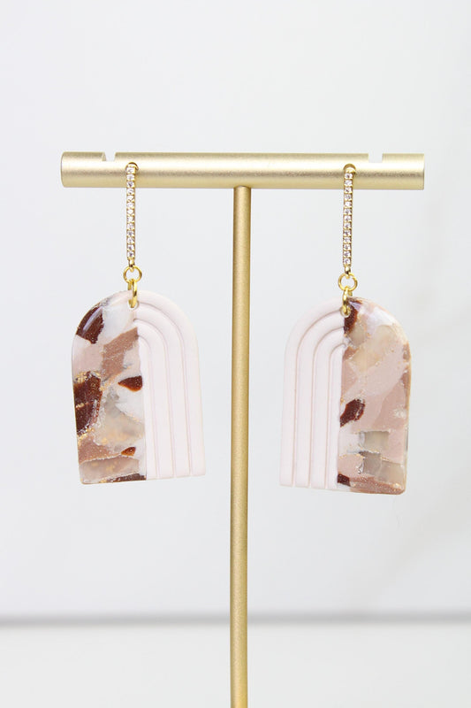 Neutral Marble Clay Earrings | Boho Clay Earrings | Lightweight Statement Earrings | Polymer Clay Dangle Earrings