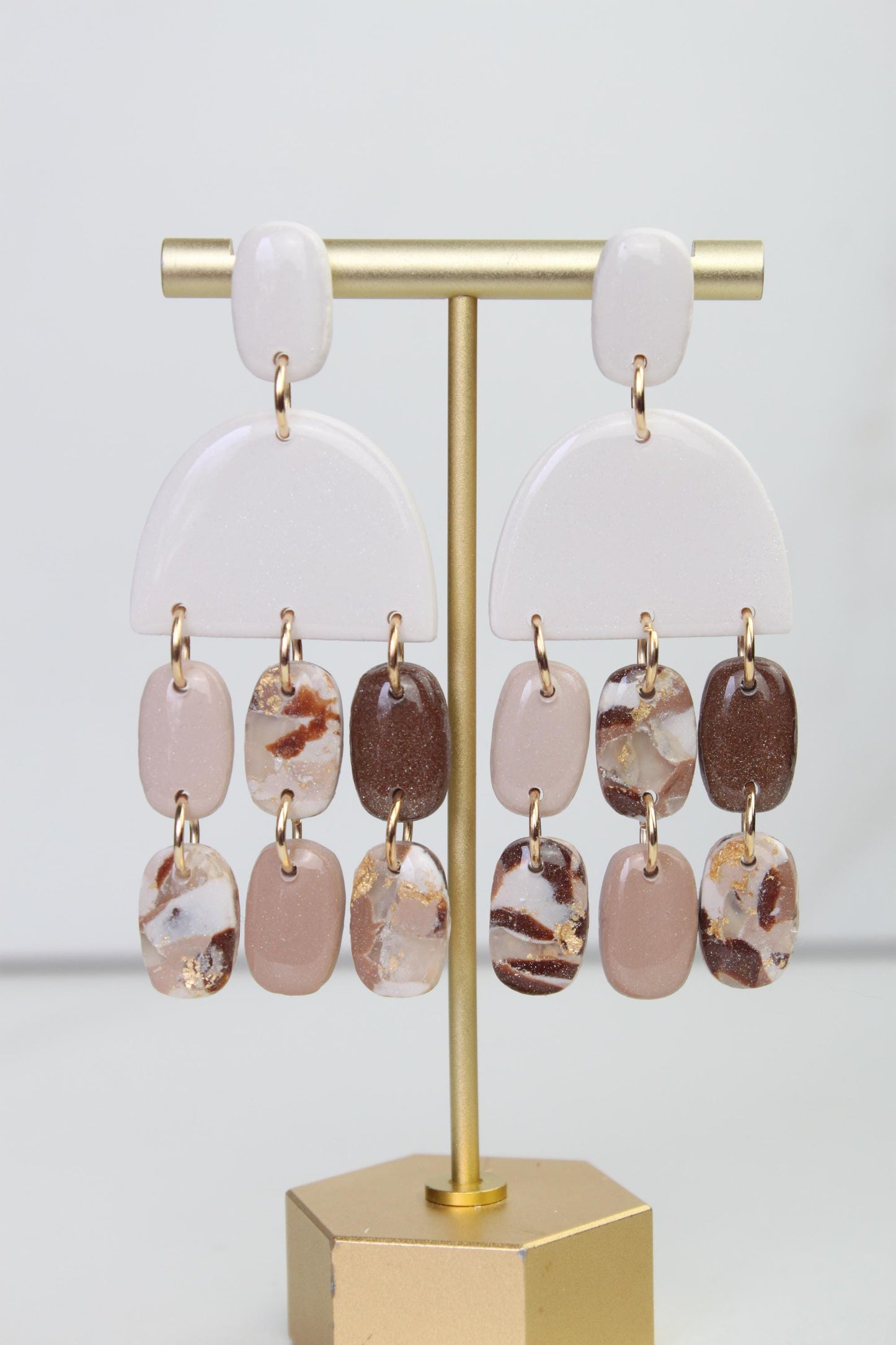 Neutral Marble Clay Earrings | Boho Clay Earrings | Lightweight Statement Earrings | Polymer Clay Dangle Earrings